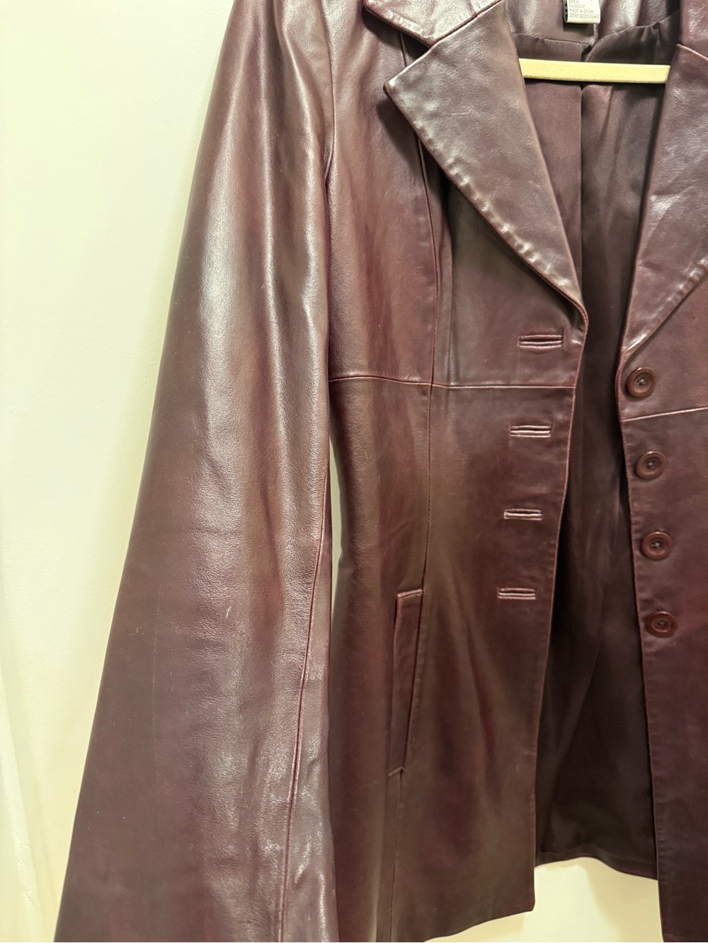 Vintage bebe Burgundy Leather Button Jacket - Picture 6 of 7